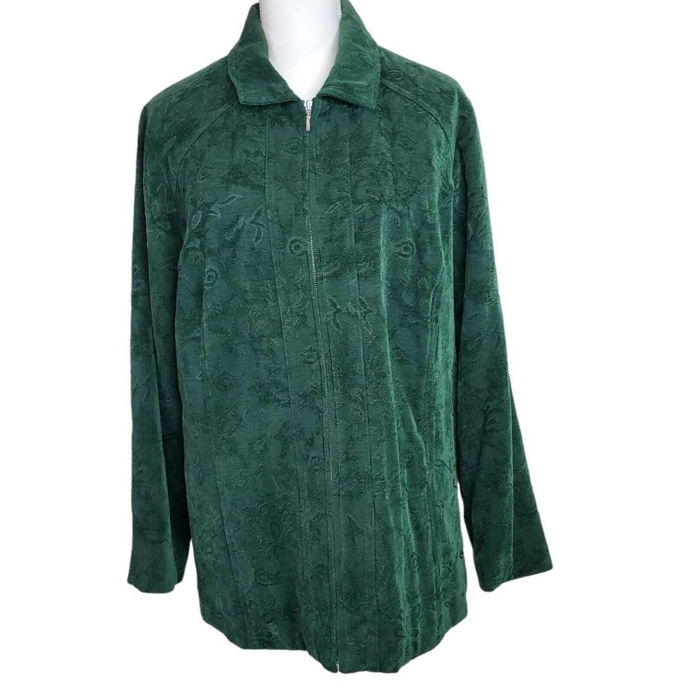 C J Banks Womens Jacket Size 2X Green Lined Full Zip Pockets Collared